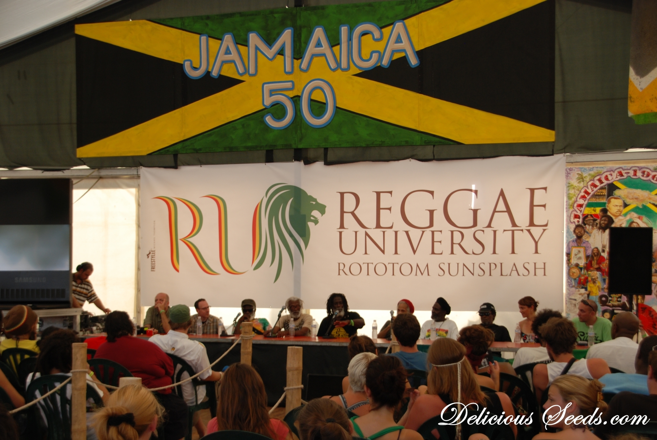 Reggae University at Rototom 2012: Rastafari, Jamaican Music and Cultural Affinity. In session with Wailing Souls (Winston 'Pipe' Matthews and Lloyd "Bread" McDonald), the Congos (Watty Burnett, Roydel Johnson, Cedric Myton, Kenroy Feyffe) and film-director Monica Haim (Israel).